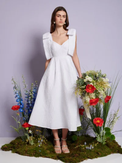 Prairie Bow Jacquard Midi Dress