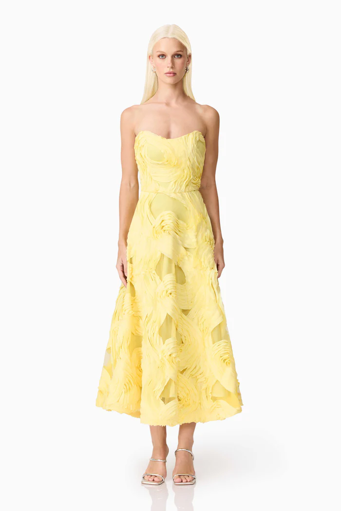 Asher Sweetheart Midi Dress in Yellow 2 Asher Sweetheart Midi Dress in Yellow - Image 2