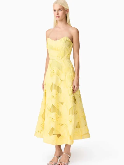 Asher Sweetheart Midi Dress in Yellow