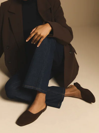 Chocolate Brown Suede Ballet Mules